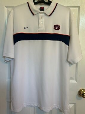 Nike White Polo with Navy and Orange Auburn Logo